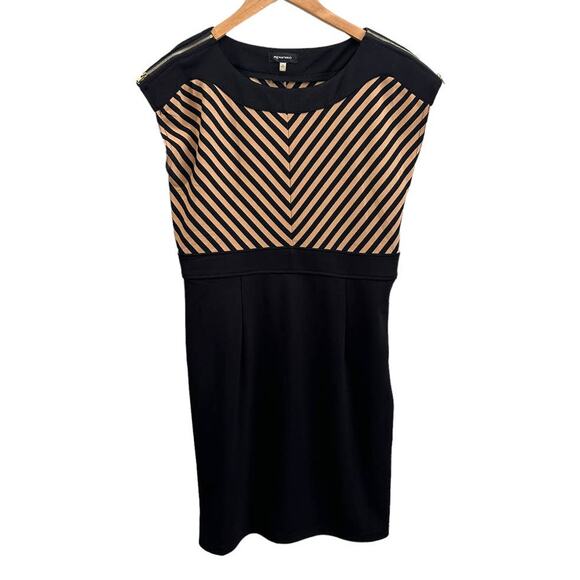 Spense Black Brown Chevron Boat Neck Sheath Work Career Dress 10 M Medium - Picture 1 of 8